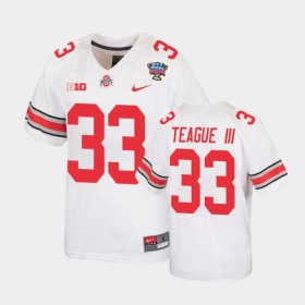 #33 Master Teague III 2021 Sugar Bowl Ohio State Replica Youth White Jersey 391745-729 #33 Master Teague III 2021 Sugar Bowl Ohio State Replica Youth White Jersey 391745-729